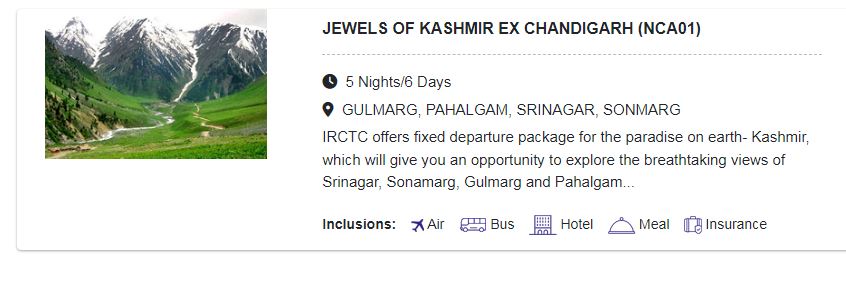 IRCTC Kashmir Tour Package