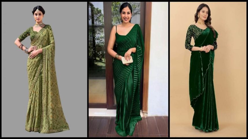 plain green saree